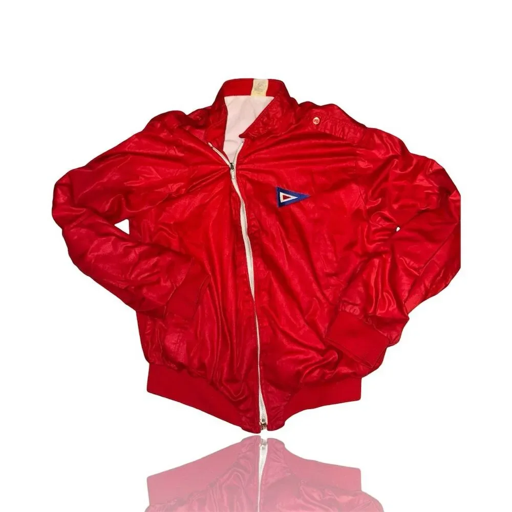 Vintage Men's Red Windbreaker Jacket L Casual Spring Zip-Up: Heavy Wear